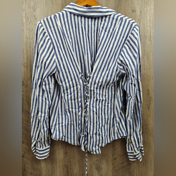 Pilcro And The Letterpress Striped Button Up Tie Back Blouse Size 12 - Picture 11 of 12